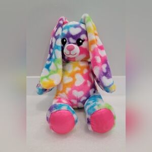 2019 Build A Bear Rainbow Bunny Hearts Bright Soft Long Ears
